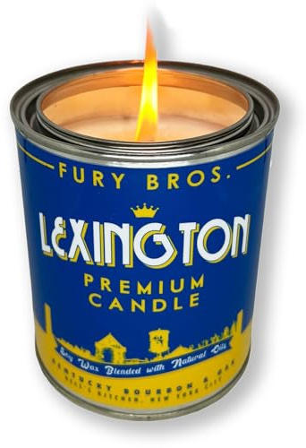 Long-Burning, One-Pint Premium Candles for Men | Vintage Inspired Oil Can Design | Lexington - Kentucky Bourbon & Oak | Soy Wax, Vegan Friendly, Made in The USA | Fury Bros. | Classically Cool