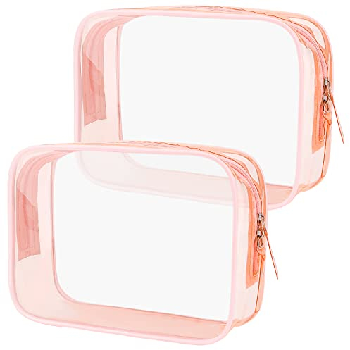 GoldRock 2 Stück Flugzeug Beutel Flüssigkeiten, Wasserdichte Kosmetiktasche, Rosa Handgepäck, Zip ,Kulturbeutel Transparent für Urlaub,Reisen, Badezimmer