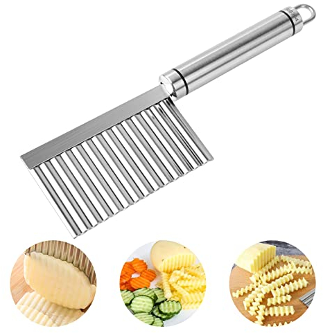 Vicloon Cortador Ondulado de Acero Inoxidable,Cortador Ondulado para Verduras con Mango,Ondulado de Patatas Fritas,Frutas y ensaladas Cuchillo Ondulado