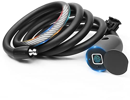 elektronisches Kabelschloss [keine App], eLinkSmart Fahrradschloss Fingerabdruck mit Fingerabdruck, 150CM Länge wasserdicht schlüsselloses Kabel-Bick-Schloss, Autorisiertes Entsperren aus der Ferne