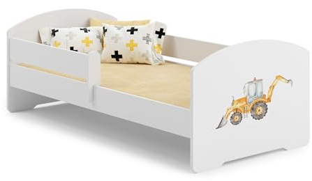 KOBI Cama infantil LUK Blanco | 140 x 70 cm | Cama infantil Camas infantiles | con colchón y marco | Habitación Bebe | Cama individual con barandilla