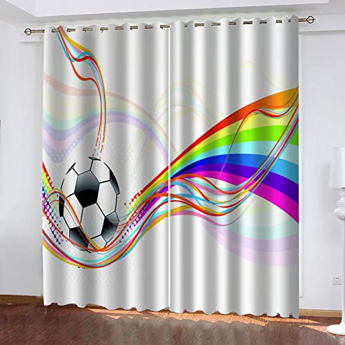 MAYNUO Blickdichte Vorhänge Mit Motiv 3D Bunte Streifen Fußball Kinder Gardinen Blickdicht Ösen Gardine Thermo 264x214 cm Schlafzimmer Kinderzimmer Vorhänge Dekoratives Muster, Verdunklungsvorhänge