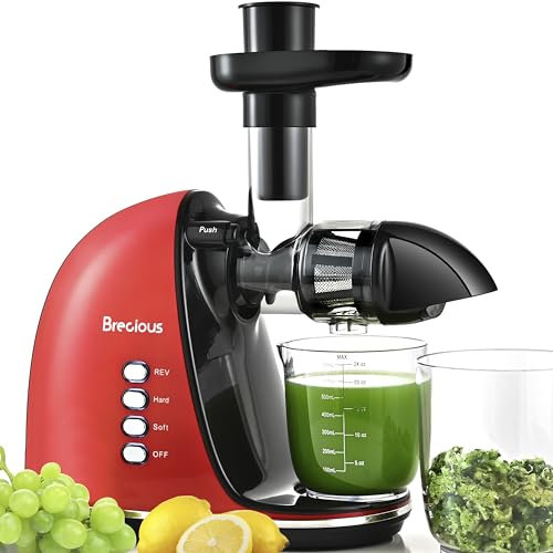 Slow Masticating Juicer,Brecious Cold Press Juicers with 2 Speed Modes & Quiet Motor,Juicers Machines Vegetable and Fruit with Reverse Function,Celery Juicer,BPA-Free,Easy to Clean (Red)