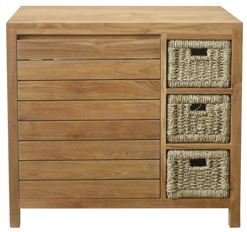 Teako Design Waschbeckenunterschrank Lomma Teak Massivholz, Badezimmermöbel, Badschrank, Badezimmerschrank schmal, Nachhaltiges Teakholz, Abnehmbare Regalböden, Verschiedene Größen (90)