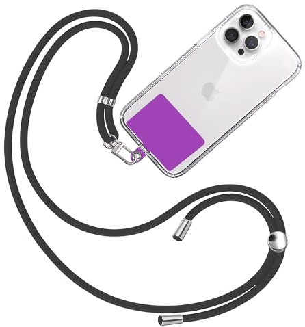 TBOC Mobilsnodd [svart] fästlapp [lila] universell halsrem, justerbar, hållbar, avtagbar upphängningsrem, kompatibel med alla smartphones