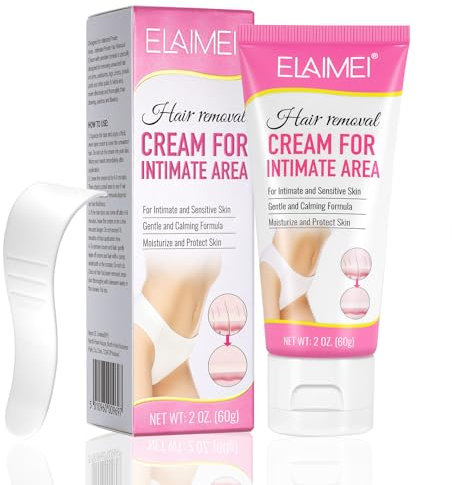 Hair Removal Cream 60g for Genitals, Painless Remover for Sensitive Skin, Pubic, Body, Private Areas and Underarms for Women and Men