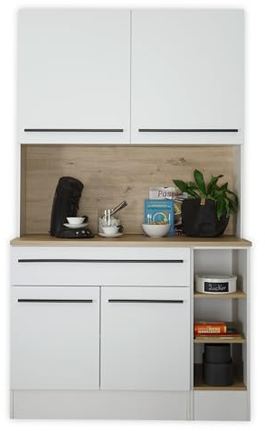 FINN Buffetschrank in Weiß matt, Artisan Eiche Optik - Geräumiger Küchenschrank mit Arbeitsplatte - 120 x 211 x 58 cm (B/H/T)