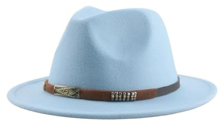 SOYNIA Fedora Trilby Sombreros De Fieltro para Mujeres Sombreros para Niños Sombreros para Niñas Pequeñas Niños Sombrero De Invierno De Fieltro Panamá Sólido 56-58 Cm (Adultos) Azul Cielo