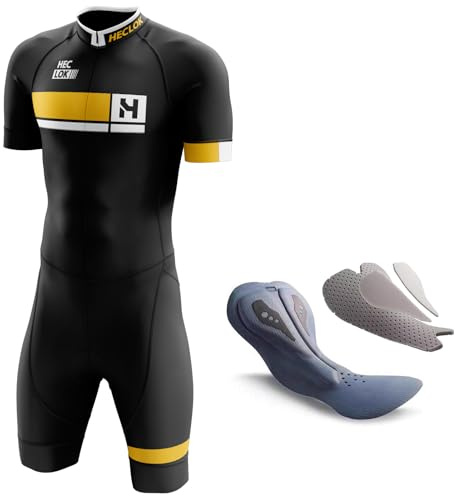 HECLOK Mens Cycling Skinsuit Competition Professional Padded One Piece Trisuit Bike Top Short,Triathlon Suit Men’s,Short Sleeve One Piece Bodysuit for Bicycle Training,Running,Swimming (TYP-14,M)