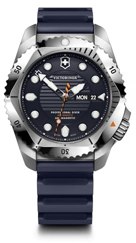 Victorinox Montre Homme Dive Pro Automatic Ø 43 mm, Swiss Made, Automatique, Étanche Jusqu’à 300 m, Verre Saphir, Bracelet Caoutchouc, Bleu