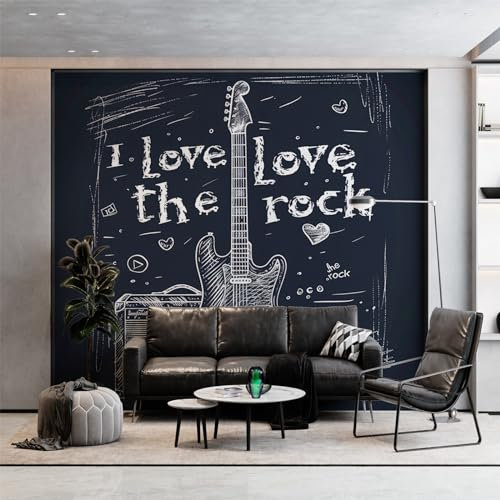 Black and White Wall Mural Wallpaper 250 x 175 cm (W x H), Custom Moderninstrumentguitaraudio Pattern Panoramic Wallpaper for Children's Room, Large Wall Mural for Living Room Bedroom Office