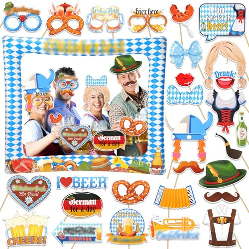 HOWAF Oktoberfest Foto Requisiten Oktoberfest Deko, Bayrisch Aufblasbarer Fotorahmen Photo Booth Props Partybrille Fotobox Accessoires für Bayrisch Deko Oktoberfestdek