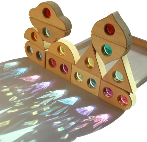 Nabeta Deco Stapelspiel Regenbogen Acryl Bausteine Kinder Holzspielzeug Linden Außenrahmen Acryl mit Kaleidoskop Effekt für Kinder Geburtstag Festival Geschenk