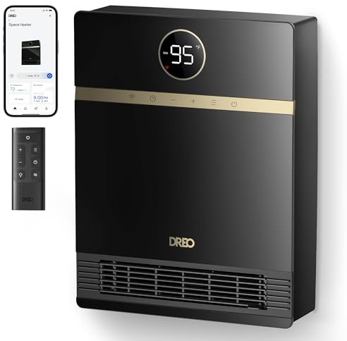 Dreo Chauffage mural intelligent - Fougère de sortie à 30° - 1500 W - Thermostat réglable - Télécommande - Minuterie - Chauffage Easy-Mount pour une utilisation en intérieur - Fonctionne avec Alexa
