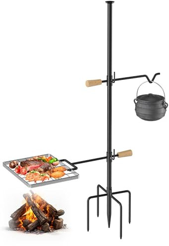 Campfire Grill Grate with Swivel Handle, Fire Pit Grill Grate Campfire Cooking Equipment with Heavy Duty Steel, For Outdoor Barbecue Camping and Cooking, Black