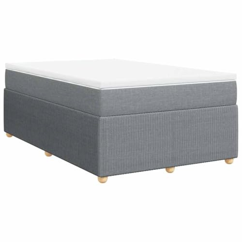 vidaXL Boxspringbett, Polsterbett Bett mit Matratze Matratzenauflage, Bettgestell mit Lattenrost, Doppelbett für Schlafzimmer, Hellgrau 120x200cm Stoff