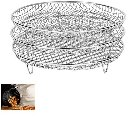 Lot de 3 supports de friteuse à air comprimé en acier inoxydable 304, panier de friteuse empilable pour la cuisson, la cuisine, la déshydratation (rond)