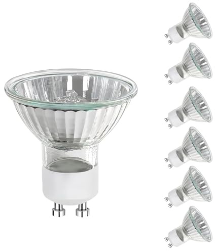Trubuyware GU10 50W Halogen Light Bulbs, GU10 Halogen Spotlight Bulbs Dimmable, 230V Spot Light Bulbs 2 Pins for Ceiling Light, 2700K Warm White, 6 Pack