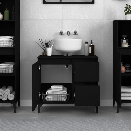 Homvdxl Under Sink Bathroom Cabinet for Washbasins without Pedestal, Floor Standing Under Basin Cupboard, 65x33x60 cm, Black