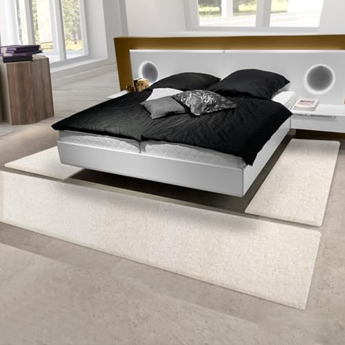 KARAT Discesa del letto a pelo lungo, facile da pulire, compatibile con riscaldamento a pavimento, set di tappeti Flokati 3 pezzi, 1 tappeto corridore 67 x 130 cm + 2 morbidi ponti 67 x 330 cm, bianco