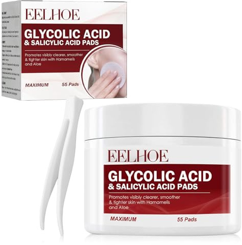55 pcs Glykolsäure Peel Pads mit Glycolic Acid & Salicylsäure, Glykolsäure Tiefenreinigung Repair Pads,Glycolic Acid für Hautunreinheiten Poren Verkleinern Reduziert Acne und Akne mit Pinzette