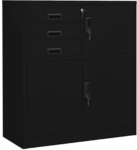 Xichuzi Büroschrank, Aktenschrank, Werkzeugschrank, Metallschrank, Stahlschrank, Kellerschrank, Universalschrank, Lagerschrank, Schwarz 90x40x102 cm Stahl