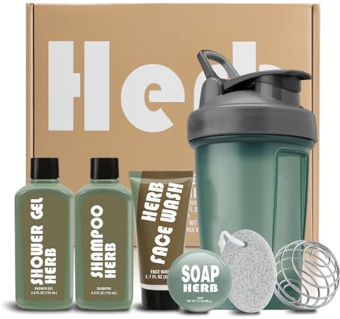 Cadeaux pour Homme, Coffret Cadeau de 6 Pièces Body &Earth Avec gel Douche au Parfum d'herbes Fraîches, Savon, Bouteille d'eau et gel Douche, idée Cadeau de Fête des Pères pour Homme