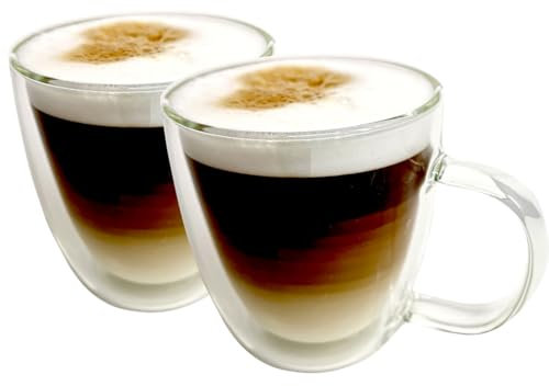 MAMMOTH Glass 2x230ml Double Walled Heat Resistant Borosilicate Glasses. Mugs Cups for Coffee Latte Cappuccino Macchiato Flat White Tea Beer Hot Chocolate Chilled Drinks