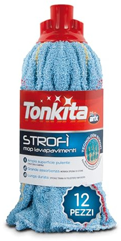 TONKITA | 12 Strofì Mop fregasuelos de algodón, Recambio de mopa de 28 cm, Apta para Todo Tipo de Suelos, mopa súper Absorbente de algodón – Paquete de 12 Unidades