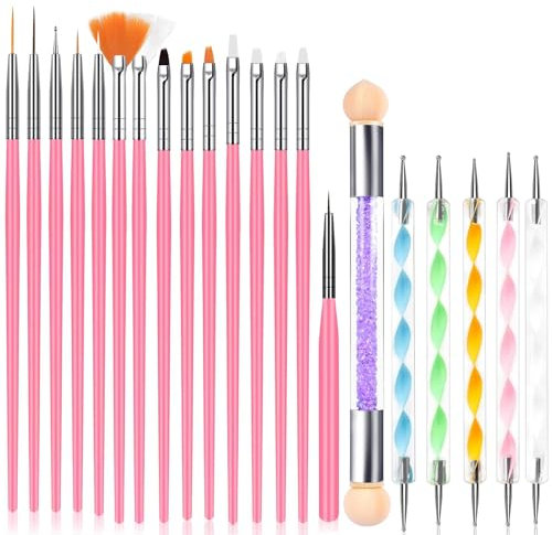 vonsera 20 Pcs Pinsel für Gelnägel Set, 3D Gel Nail Art Pinsel Set, Pinsel Gelnägel für DIY Nagel Design, Gel Nägel Set für UV-Gel Nageldesign & Professionell Nail Art
