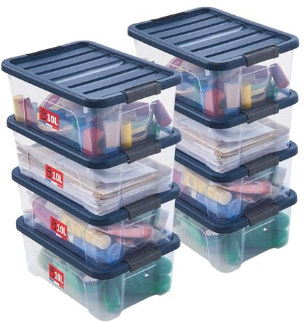 SUNDIS Wave Box, 8 scatole portaoggetti 10L, con coperchio a clip