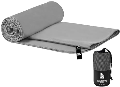 Creacloud Toalla Gimnasio Microfibra Grande/Pequeña, Absorbe al Instante, Antideslizante y Secado Rápido, Diseño Hombre/Mujer, Portátil para Deporte, Viajes y Entrenamiento (Gris, 180x90cm)