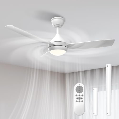 Airwit Ventilatore da Soffitto con Luce LED Regolabile 106cm, 3 Pale Snap-On, Silenzioso Ventilatore da Soffitto con Telecomando per Camera Soggiorno Cucina, 6 Velocità, Montaggio Rapido, Bianco