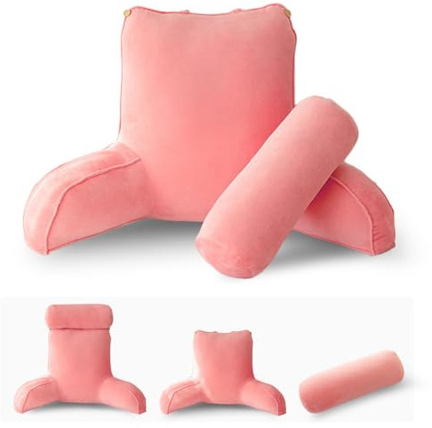 GYHH Ergonomisches Lesekissen Crystal Velvet – Orthopädisches Nackenkissen & Lendenstütze Für Homeoffice, Schlafhygiene | Atmungsaktives Buchkissen, Waschbar | Für Erwachsene & Kinder (Pfirsichrosa)