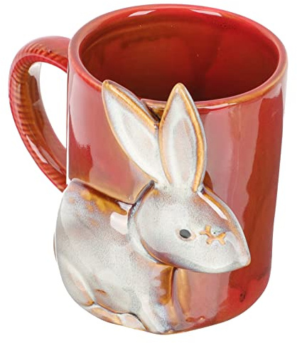 HEALLILY Adorable taza de cerámica con forma de conejo, bonita taza para café, té y agua, para oficina en casa y cafeterías, bordes lisos para beber de forma segura para conejito