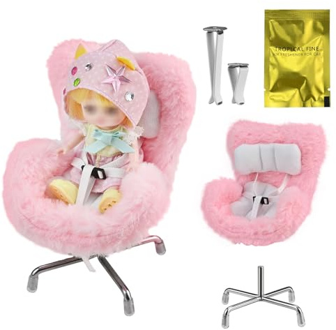 Doll Car Seat - Baby Doll Car Seat with Plush Chair Cushion, Plush Dolls Mini Carseats Chairs with Clip Seats Belt Cute and Functional Cars Ornament for Dolls Collectors Blind Box Toy Fans