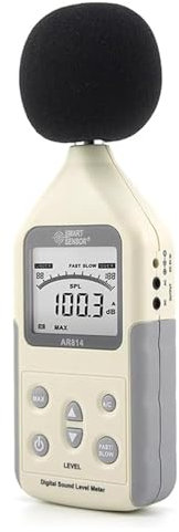 Medidor de sonido portátil, medidor de decibelios de sonido profesional, pantalla LCD, medición de 30-130 decibelios, tiempo real rápido/media lenta, alta precisión, para el hogar, la fábrica, la ofic