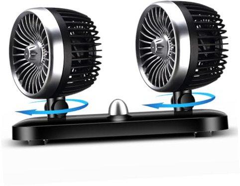 HEALSOPTHY Ventilador Coche Doble Cabeza Portátil Potente Eléctrico USB Enfriador Vehículo Multiuso para Suv Furgoneta Barco Compatible Mechero Automóvil bajo Consumo Energía