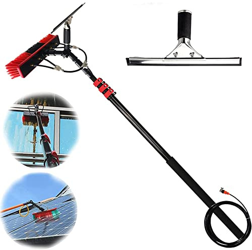 12-39Ft Telescopic Window Cleaning Pole with 2-in-1 Brush & Squeegee Attachment Professional Outdoor Water Fed Cleaner for Roofs Gutters & Conservatories 30Ft/9M