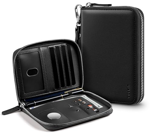 VULKIT Passport Holder Travel Wallet with AirTag Holder RFID Blocking Leather Document Airplane Holiday Essentials Organiser Bag