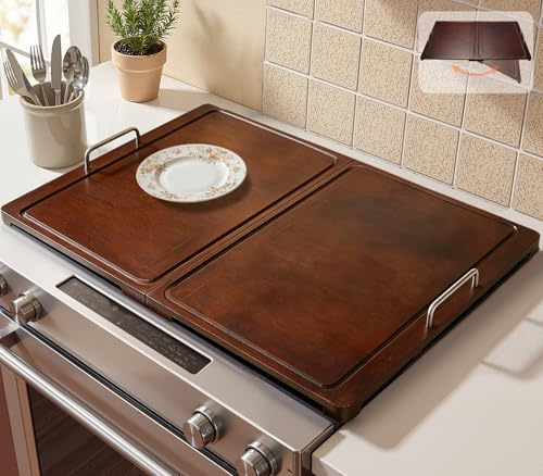 Foldable Noodle Board Stove Cover: 29.5 x 22 in Bamboo Stove Top Covers with Handle for Electric ＆ Gas Stoves,Serving Tray - Beautify Kitchen & Expand Prep Space
