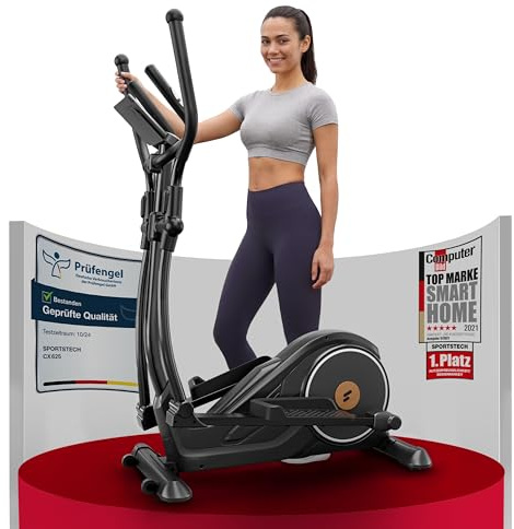 Sportstech Crosstrainer für Zuhause, extrem leiser magnetischer Ellipsentrainer, Crosstrainer mit 8 Widerstandsstufen, LCD-Display, bis 120 kg, Bluetooth, App-Steuerung und Pulssensor, CX625