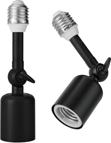 Onite 2-Pack Heavy Duty Light Socket Extender, 360° Adjustable E26/E27 Extension Adapter for High Power Bulbs, Security Cameras & Fans, Outdoor/Indoor (Black, 6.7inch)
