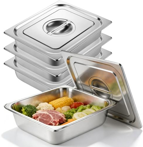 3 Piezas Bandejas de Acero Inoxidable, Molde Rectangular con Tapa, Bandeja Horno Universal, 32,5x26,5x6,5cm, Contenedor Gastronorm de Acero Inoxidable, para Marinar Carne, Schnitzel