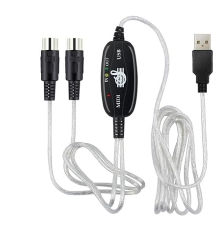 DECHOUS USB Midi Kabel 180cm Midi zu USB Verbindungskabel Musikbearbeitung Tastaturadapter Kompatibel mit PC Windows Systemen