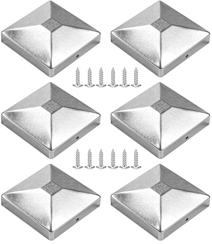 6 Stück Pfostenkappen, 9x9cm Zaunpfosten Kappen Pfostenabdeckung Verzinkte Pfostenabdeckung aus Metall für Witterungsbeständige Holzpfosten Schutzkappe