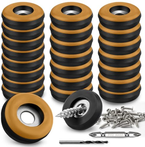 Teflongleiter zum Schrauben 24 Stück Bodengleiter Ø 25mm (Rund | Orange) | Möbelgleiter mit 24 Stück Edelstahlschrauben und 2 Bohrer Teflon Möbelgleiter-Set Effektiver Schutz Ihrer Möbel Stühle Böden