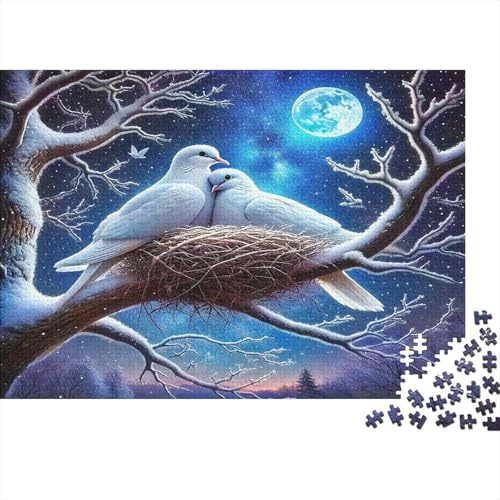 Paloma Blanca Rama Nocturna Puzzle de 1000 Piezas Papel para Adultos Escena de Luz de Luna Juego de Puzzle 1000 Piezas Decoración Relajación Regalo 38x26cm/1000pcs