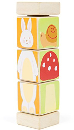 Small Foot 10647 Drehturm aus Buntem Holz, Drehbare Holzklötze mit Tiermotiven, Schult Die Geschicklichkeit und Ist Ideal für Unterwegs