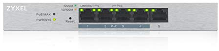 Zyxel 5-Port Gigabit Web / Smart Managed PoE+ Switch mit einem Budget von 60 Watt, Lifetime Garantie [GS1200-5HPv2]